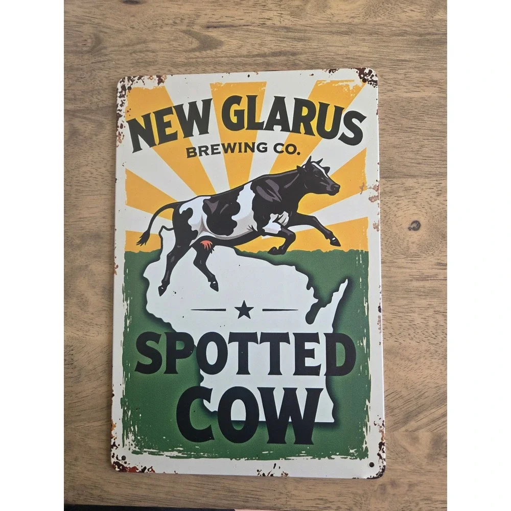 New Glarus Brewing Co Spotted Cow Metal Tin Sign Wisconsin Beer Decor 8x12